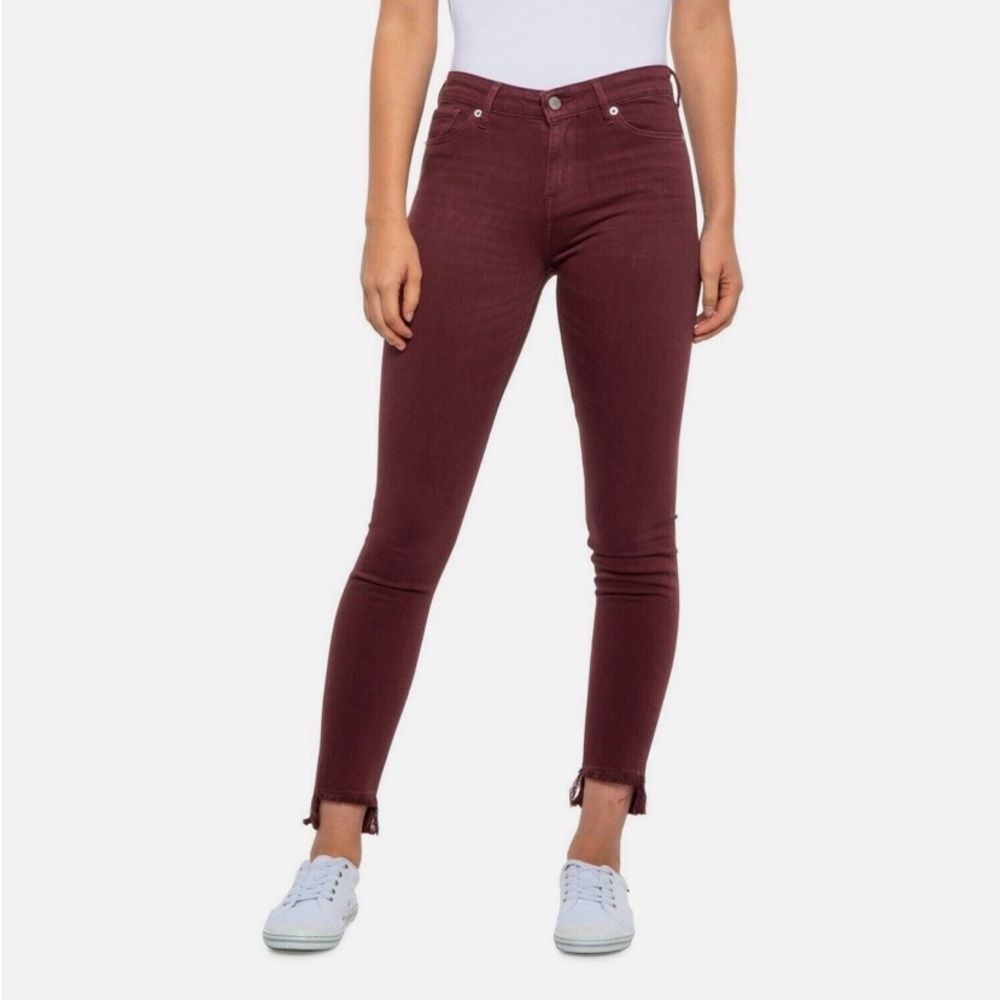 Lucky Brand Ava Skinny burgundy slim jeans with raw hem size 2
